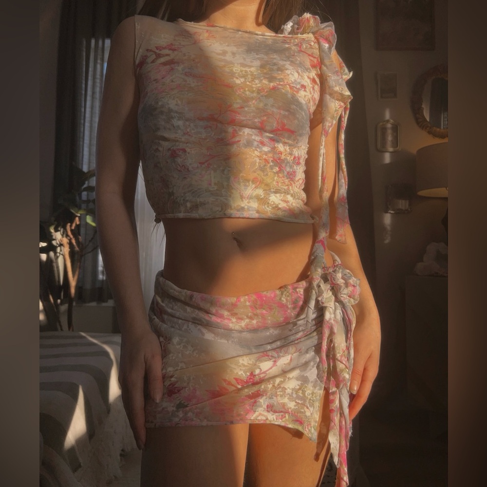 Floral Two-Piece Set with Side Tie